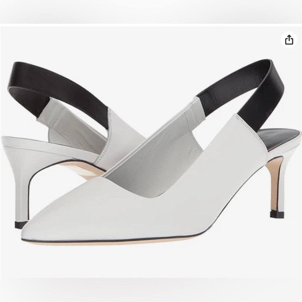 Via Spiga NEW Italian Point Toe Kitten Heel in Porcelain/Blk, V-Blake, 8.5, 38.5